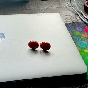 Coral oval earrings in a 14K bezel